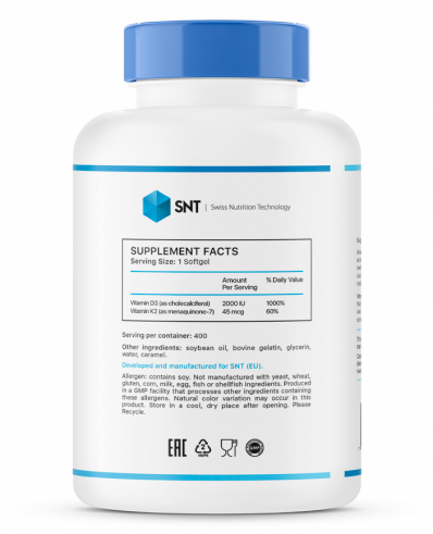 SNT Vitamin D3+K2, 400 капсул