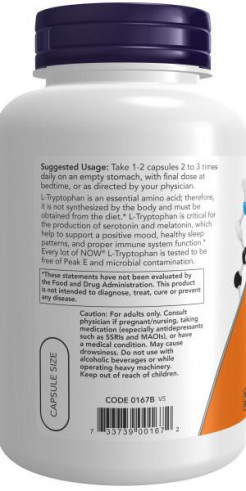 NOW L-Tryptophan 500 mg, L-Триптофан 500 мг, 120 капсул