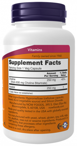 NOW Choline &amp; Inositol, 100 капсул