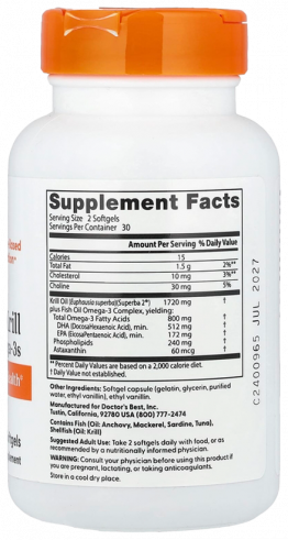 Doctor's Best Enhanced Krill plus Omega 3, 60 капсул