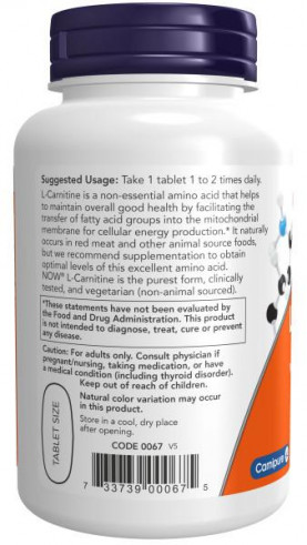 NOW L-Carnitine, L-Карнитин, 50 таблеток