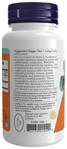 NOW Zinc Glycinate, 120 капсул