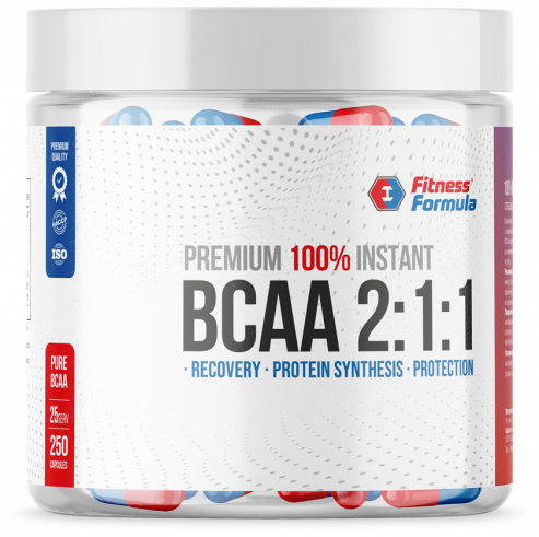 Fitness Formula 100% Instant BCAA 2:1:1 Premium, 100% Инстант БЦАА 2:1:1 Премиум, 250 капсул