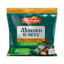 Победа Конфеты вафельные без сахара "Мишки в лесу" в горьком шоколаде, 150 грамм